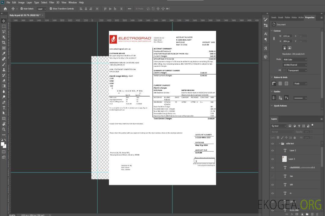 Modèle de facture de services publics d'électricité d'Ukraine Elektrograd aux formats Word et PDF template Modèle de facture de services publics d'électricité d'Ukraine Elektrograd aux formats Word et PDF template
